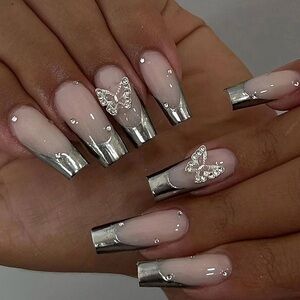 Silver Butterfly Press On Nails